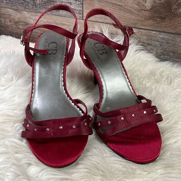 CB Collection Women’s Red Satin Open Toe Ankle Strappy Dress Heels Size 7M Krist - Picture 3 of 11